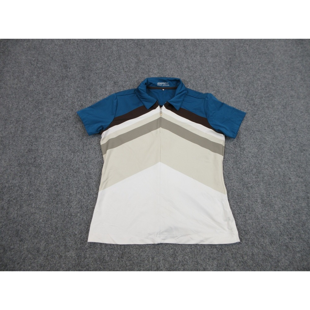 Nike Golf Nike FIT Dry Polo Shirt Womens Medium Blue Chevron 1/4 Zip Golf Top